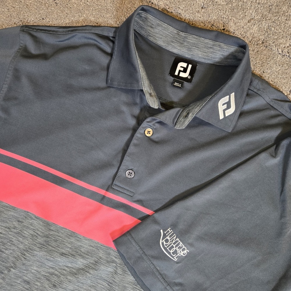 FootJoy Men's Gray White And Pink Striped Golf Performance Short Sleeve XL